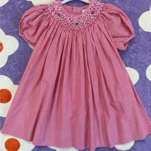 Red Gingham watermelon Smocked Kids Dress